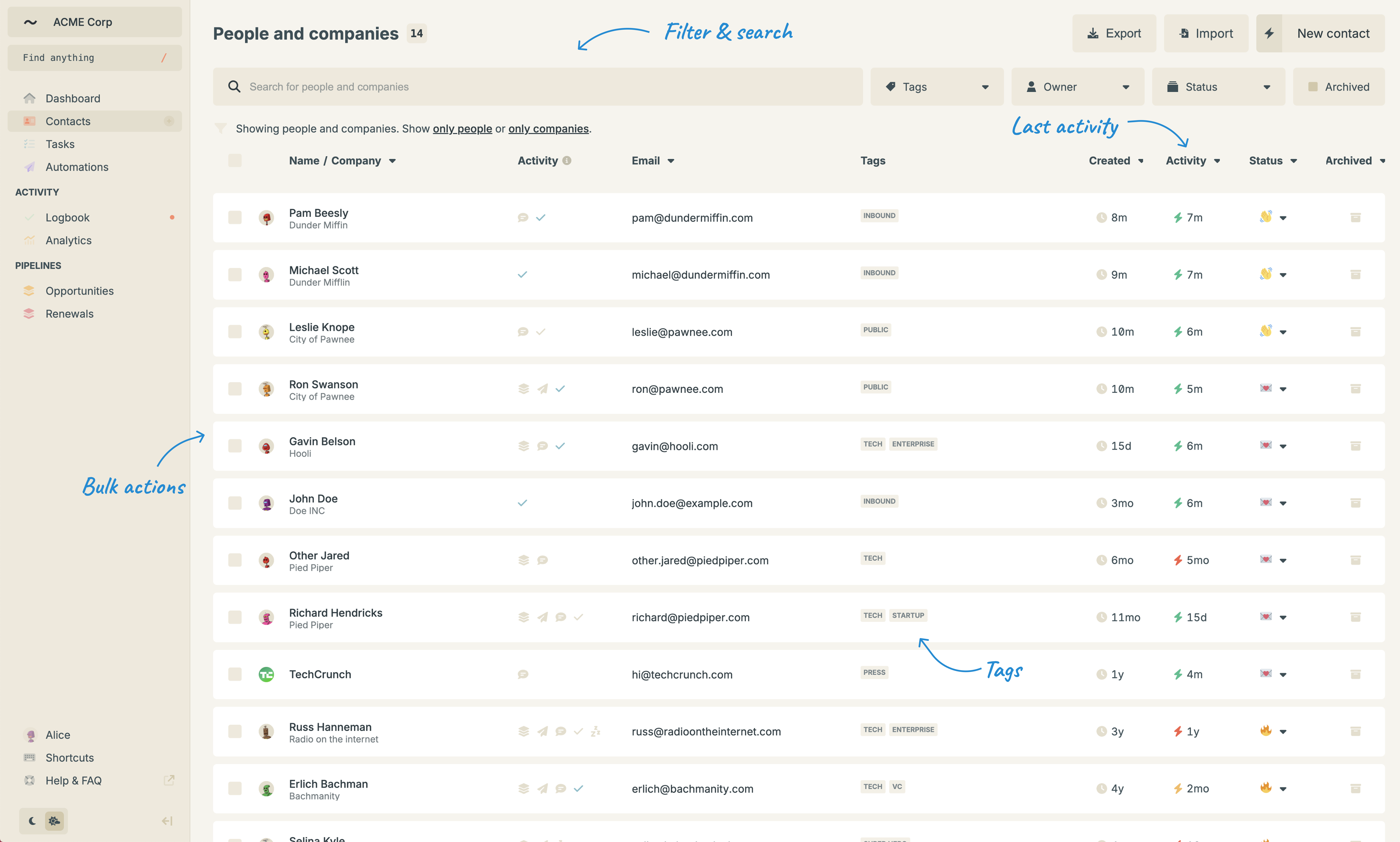 Contact list